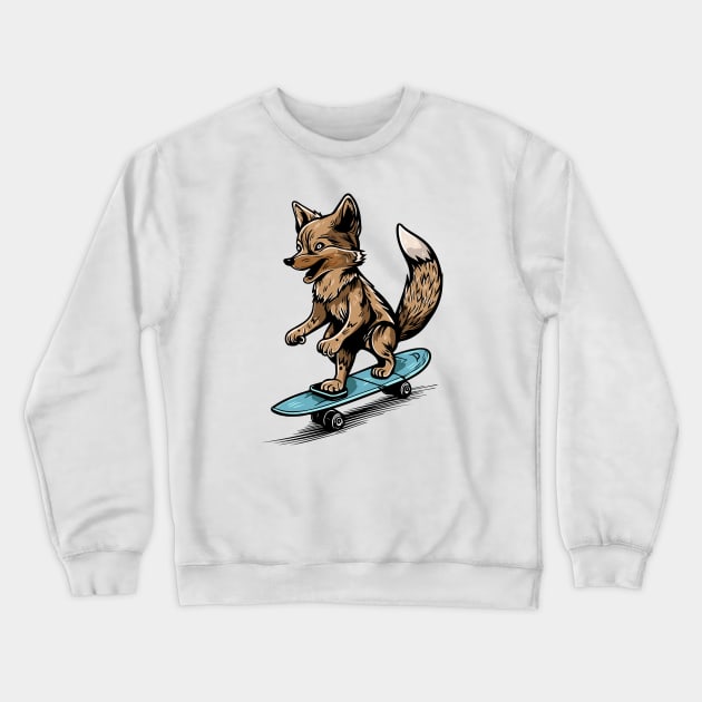 Cool Wolf Doing Sport and Skating With Skateboard Crewneck Sweatshirt by eijainspire